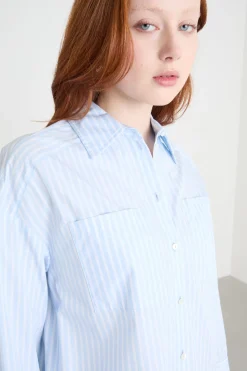 Camicia oversize in popeline - Azzurro