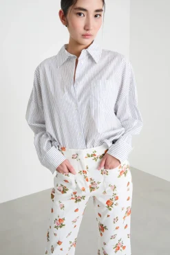 Camicia oversize in popeline - Azzurro Bianco