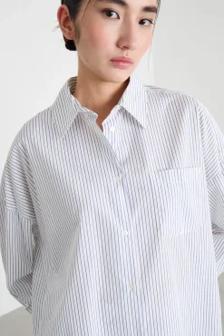 Camicia oversize in popeline - Azzurro Bianco