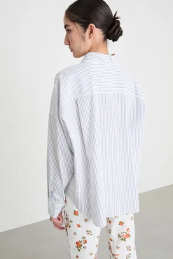 Camicia oversize in popeline - Azzurro Bianco