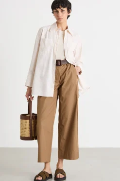 Camicia oversize in popeline - Beige Bianco