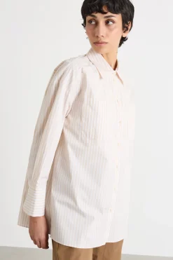 Camicia oversize in popeline - Beige Bianco
