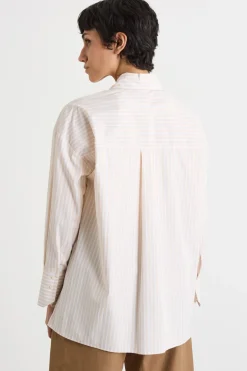 Camicia oversize in popeline - Beige Bianco