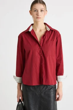 Camicia oversize in popeline - Rosso