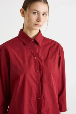 Camicia oversize in popeline - Rosso
