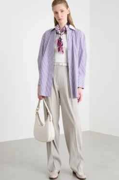 Camicia oversize in popeline - Viola Bianco