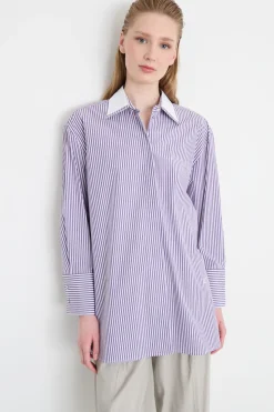 Camicia oversize in popeline - Viola Bianco