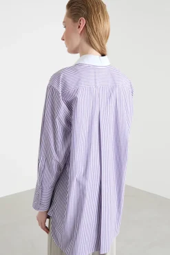 Camicia oversize in popeline - Viola Bianco