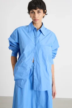 Camicia oversize in taffettà - Azzurro