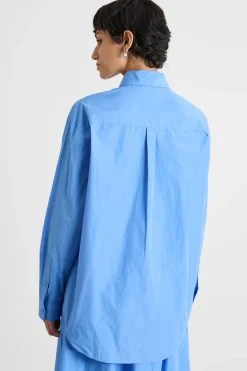 Camicia oversize in taffettà - Azzurro