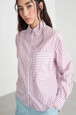 Camicia oversize in taffettà - Fuxia Bianco
