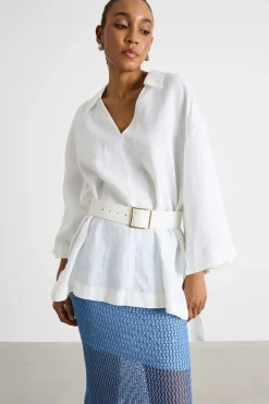 Camicia oversize in tela - Bianco