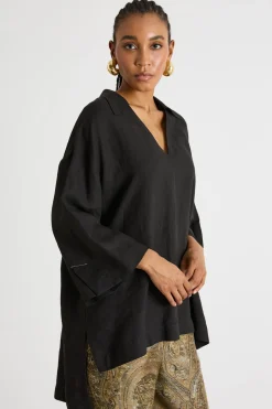 Camicia oversize in tela - Nero