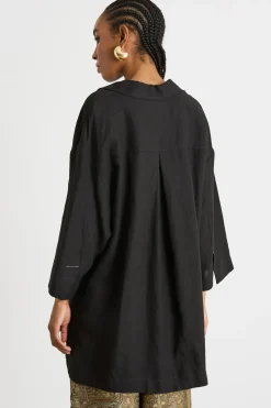 Camicia oversize in tela - Nero