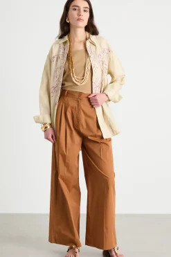 Camicia oversize ricamata - Beige Lilla