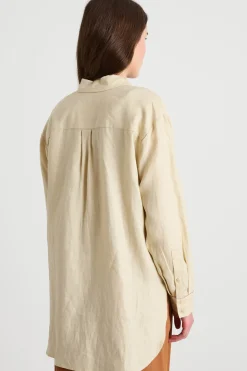Camicia oversize ricamata - Beige Lilla