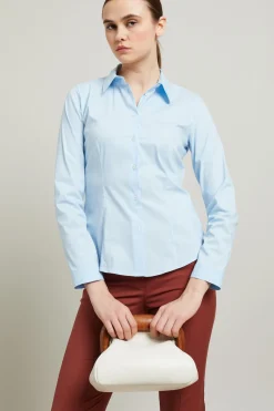 Camicia sfiancata in cotone - Celeste