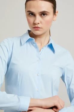 Camicia sfiancata in cotone - Celeste
