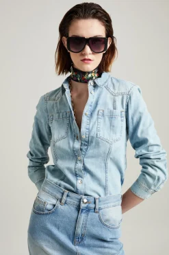 Camicia sfiancata in denim - Azzurro Denim