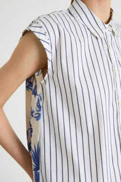 Camicia smanicata con retro a contrasto - Blu Bianco