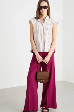 Camicia smanicata con retro a contrasto - Bordeaux Bianco