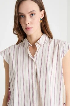 Camicia smanicata con retro a contrasto - Bordeaux Bianco