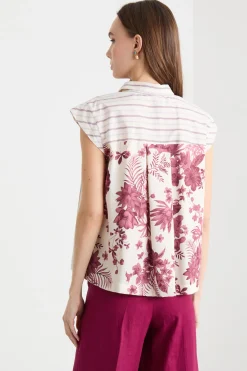 Camicia smanicata con retro a contrasto - Bordeaux Bianco