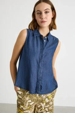 Camicia smanicata in jeans - Blu