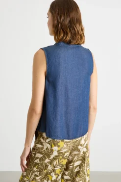 Camicia smanicata in jeans - Blu