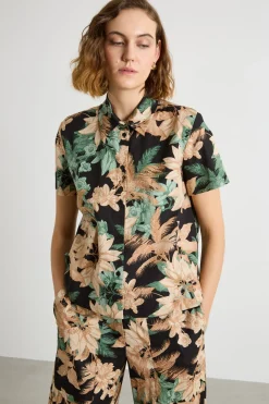 Camicia stampata a manica corta - Nero Rosa Verde