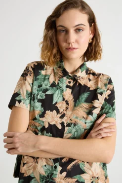 Camicia stampata a manica corta - Nero Rosa Verde