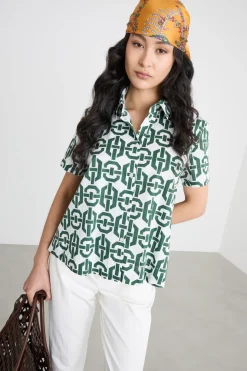Camicia stampata a manica corta - Verde