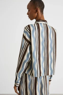 Camicia stampata asimmetrica - Marrone Blu
