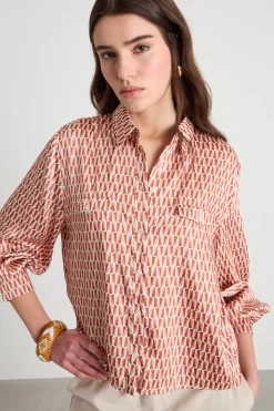 Camicia stampata - Rosso Bianco Beige