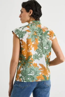 Camicia stampata senza maniche - Bianco Arancione Verde