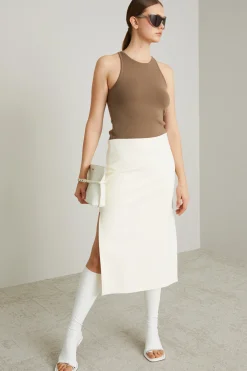 Canotta con scollo all'americana - Tortora Scuro