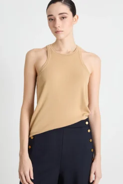 Canotta con scollo all'americana - Cammello