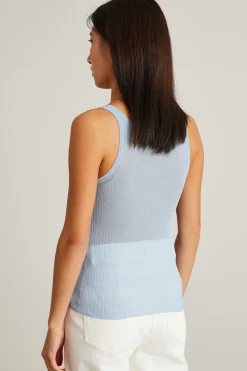 Canotta in maglia crépe - Azzurro Polvere