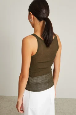 Canotta in maglia crépe - Verde Militare