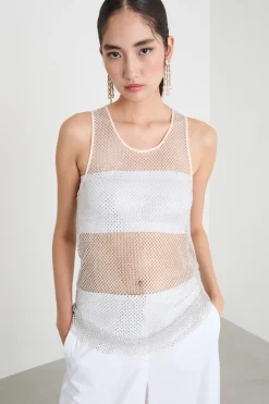 Canotta in rete con strass - Bianco