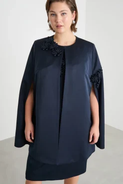 Cappa in duchesse con ricami - Blu