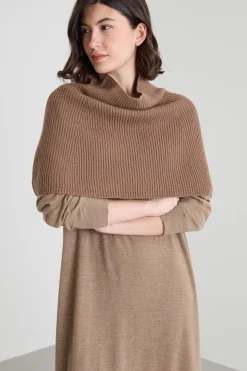 Cappa in lana e cashmere a coste - Cammello