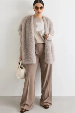 Cappa in maglia e tessuto morbido - Beige
