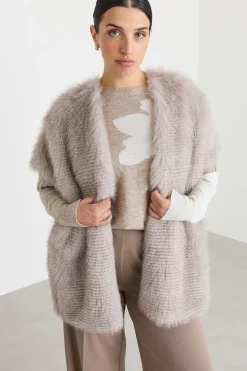 Cappa in maglia e tessuto morbido - Beige