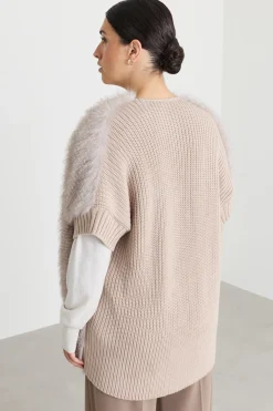Cappa in maglia e tessuto morbido - Beige