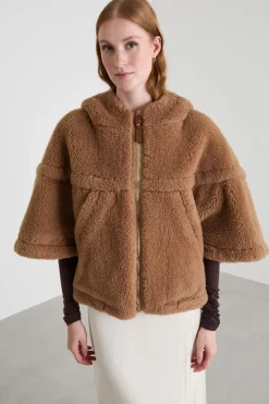 Cappa in tessuto peluche - Cammello