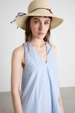 Cappello con nastro pompom - Beige