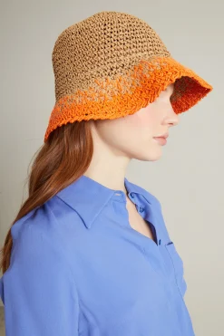 Cappello in rafia - Beige Arancione