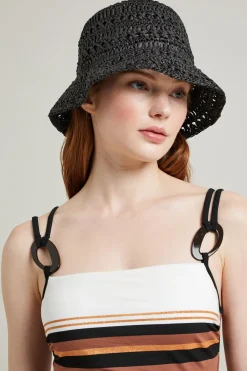 Cappello in rafia - Nero