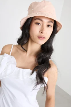 Cappello in tela con boules - Rosa
